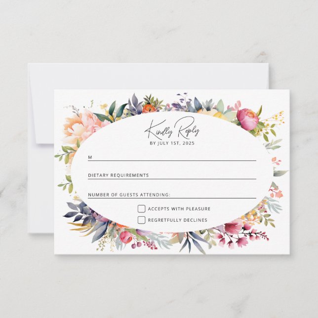 Boho glam wedding RSVP - watercolor peonies Card (Front)