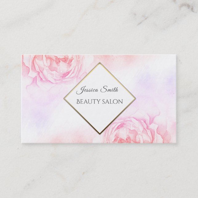 Boho Glamorous elegant chic watercolor peony Business Card (Front)