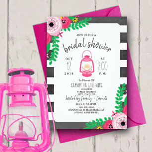 Boho Glamping Bridal Shower - Pink + Black Invitation