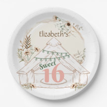 Boho Glamping Sweet 16 Birthday Party Paper Plates