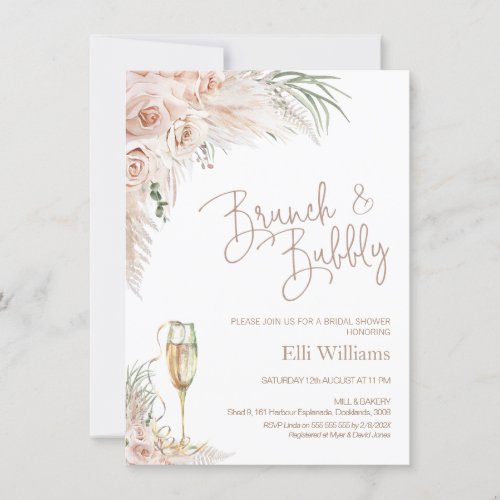 Boho Glass Floral Bridal  Bubbly Bridal Shower Invitation