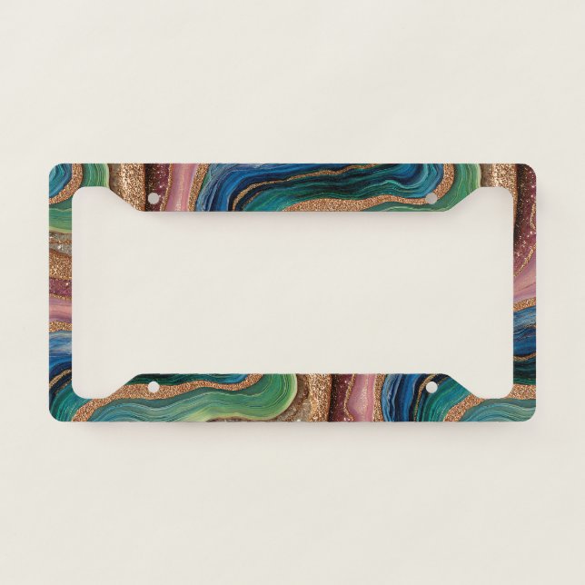 Boho Glitter Agate License Plate Frame (Front)