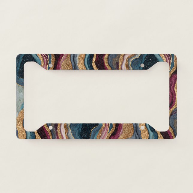 Boho Glitter Agate License Plate Frame (Front)