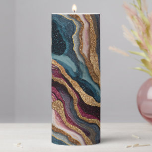 Boho Glitter Agate Pillar Candle