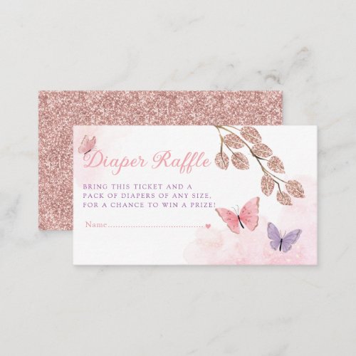 Boho Glitter Butterfly Baby Shower Diaper Raffle   Enclosure Card