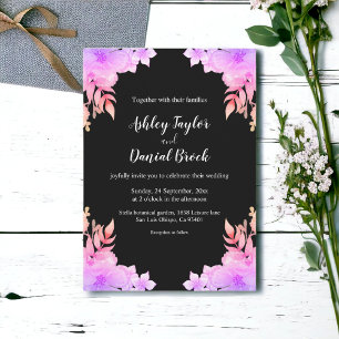 Boho Glow Neon Colors Black Floral Wedding Invitation