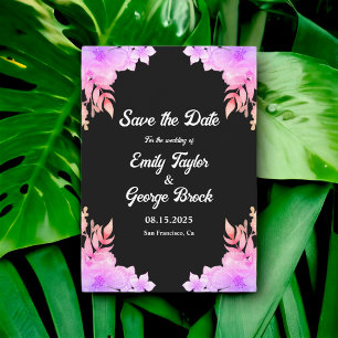 Boho Glow Neon Colors Black Floral Wedding Save The Date