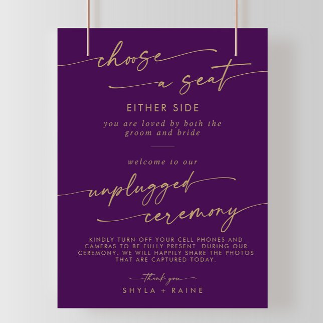 Boho Gold and Purple Seat Unplugged Ceremony Sign (Creator Uploaded)