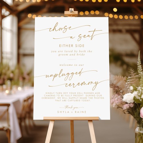 Boho Gold and White Seat Unplugged Ceremony Sign