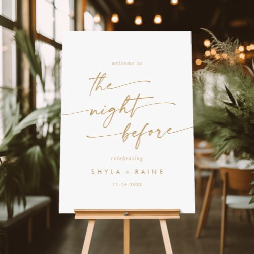 Boho Gold and White Welcome The Night Before Sign