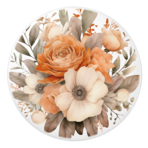 Boho Gold Brown Flowers Floral Ceramic Knob