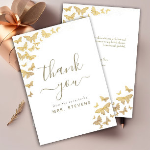 Boho Gold Butterflies Chic Bridal Shower Thank You Card