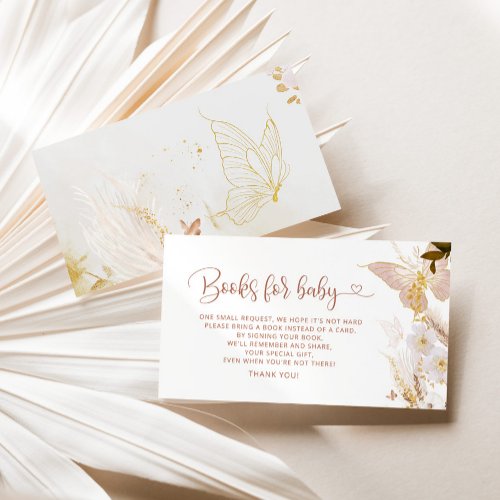 Boho gold butterfly books for baby ticket enclosure card