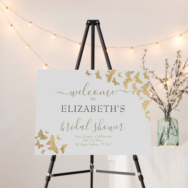 Boho Gold Butterfly Bridal Shower Welcome Foam Board (In Situ (Stand))