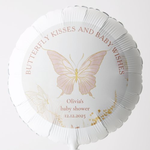 Boho gold butterfly kisses and baby wishes balloon