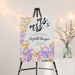 Boho Gold Butterfly Ms Mrs Bridal Shower Welcome Foam Board