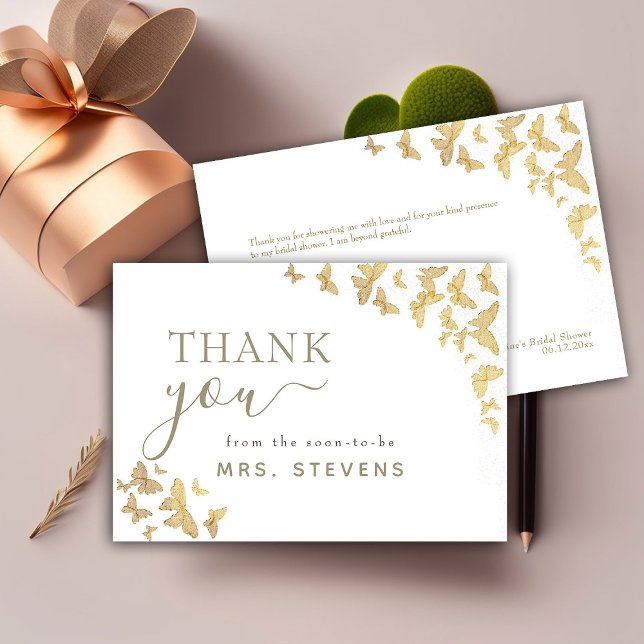 Boho Gold Butterfly Script Bridal Shower Thank You Card (Creator Uploaded)
