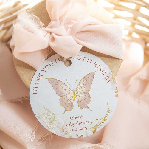 Boho gold butterfly thank you for fluttering by favor tags
