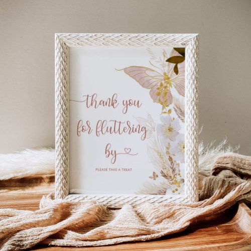 Boho gold butterfly Thank you for fluttering by Poster