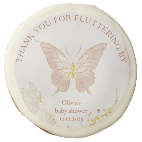 Boho gold butterfly thank you for fluttering by sugar cookie