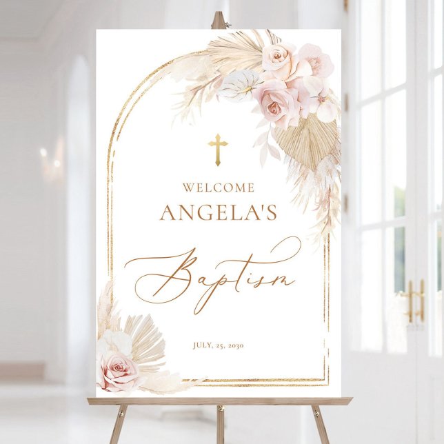 Boho gold cross baptism welcome Sign Dusty pink  (Creator Uploaded)
