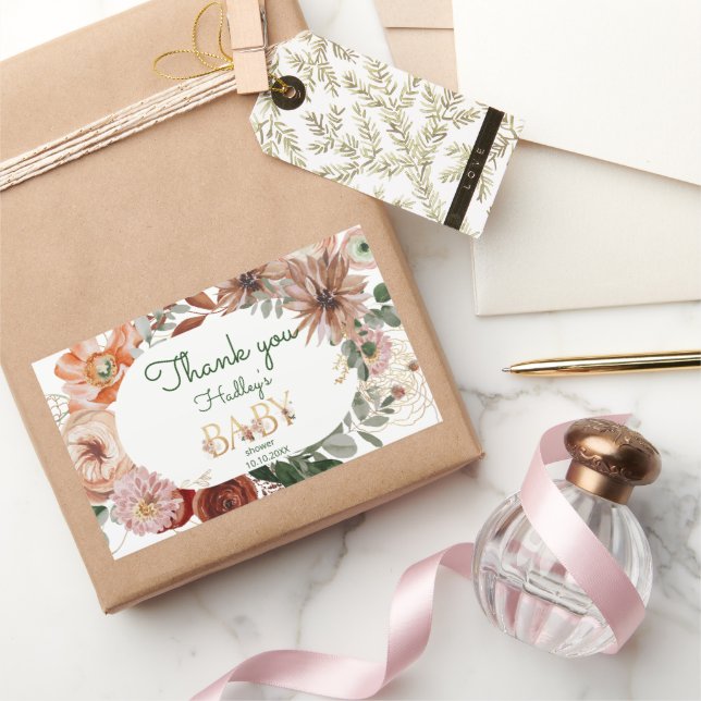 Boho gold eucalyptus baby shower thank you rectangular sticker (Gifting)