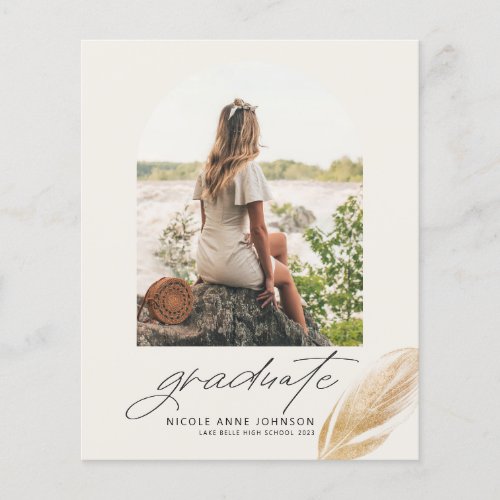 Boho Gold Feather Arch Photo Graduation Invitation