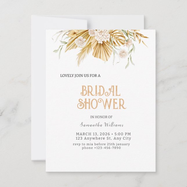 Boho Gold Floral Bridal Shower Invitation Foil Inv (Front)