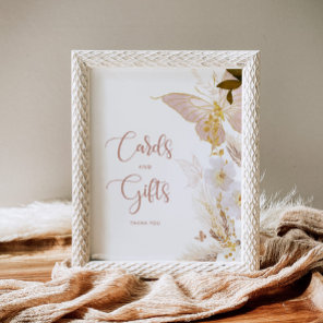 Boho gold floral butterfly Cards and Gifts Poster
