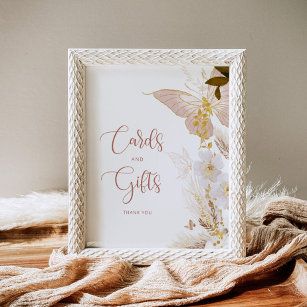 Boho gold floral butterfly Cards and Gifts Poster