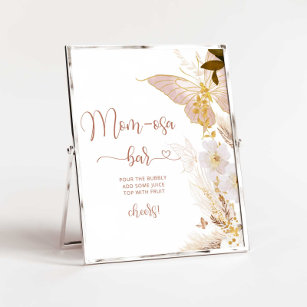 Boho gold foil butterfly Mom-osa bar Poster
