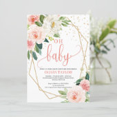 Boho Gold Geometric BLush Pink Floral Oh baby Invitation (Standing Front)