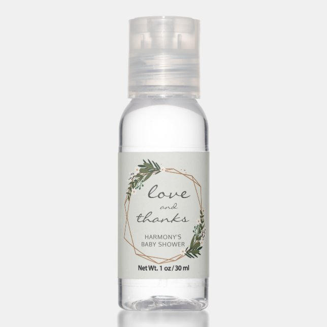 Boho Gold Geometric Gender Neutral Baby Shower Hand Sanitizer (Front)