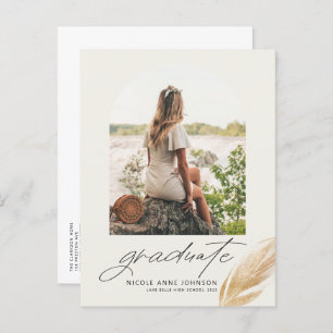 Boho Gold Glitter Feather Arch Photo Graduation Invitation Postcard