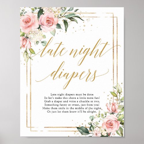 Boho gold glitter floral late night diapers sign