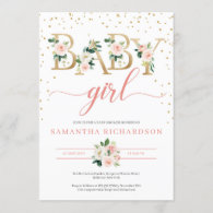 Boho Gold Letters Baby Shower Invitation Blush