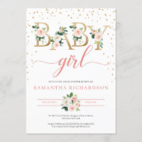 Boho Gold Letters Baby Shower Invitation Blush