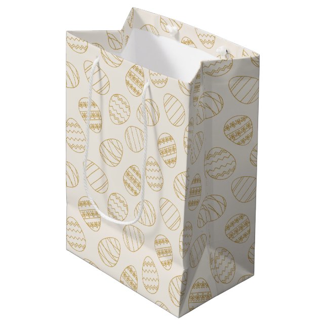 Boho Gold Line Art Easter Egg Pattern Minimalist Medium Gift Bag (Front Angled)
