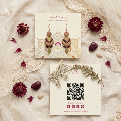 Boho Gold Mandala Floral Jewelry Display MH26 Square Business Card