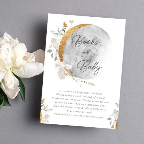 Boho gold moon books for baby shower enclosure card