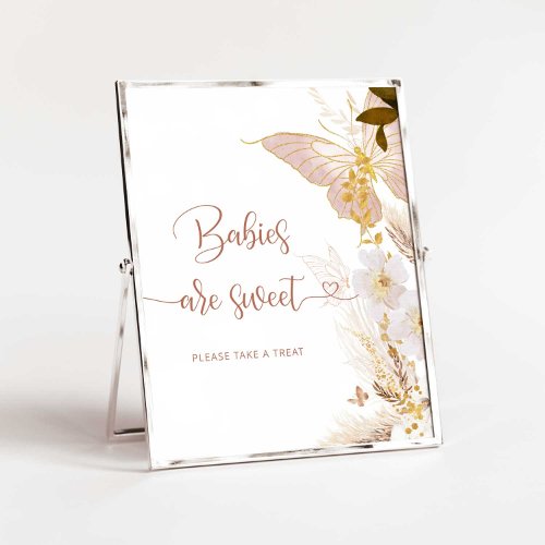 Boho gold pampas grass butterfly Babies are sweet Poster
