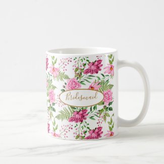 Boho Gold Pink Floral Bridal Party Gift Coffee Mug