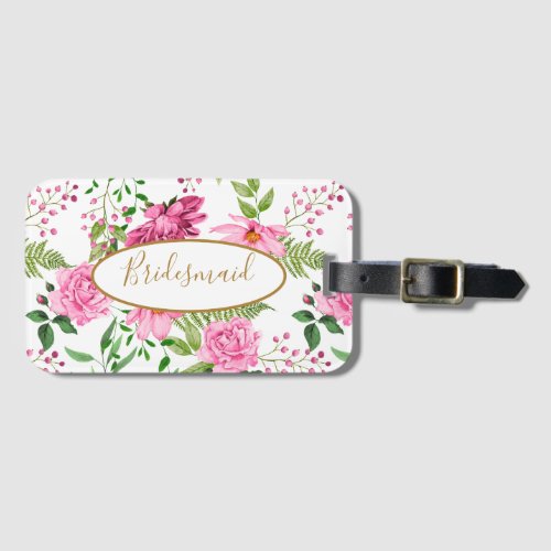 Boho Gold Pink Floral Destination Wedding Party Luggage Tag