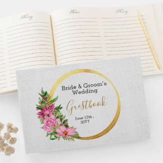 Boho Gold Pink Floral Watercolor Guest Book