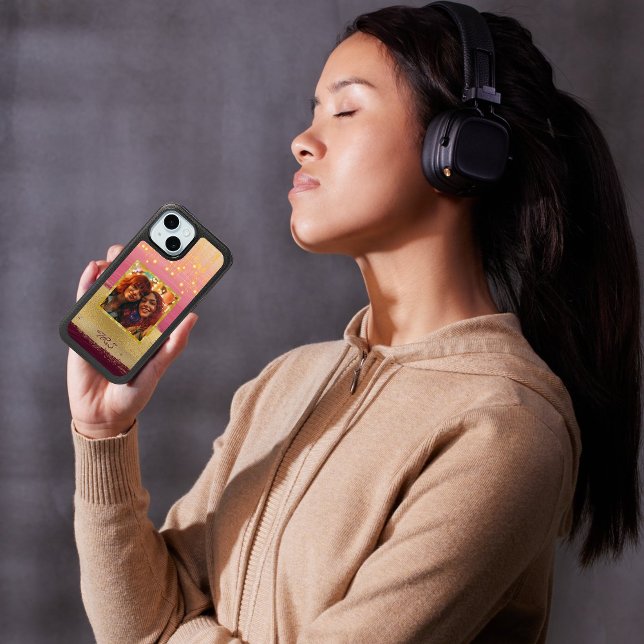 Boho Gold Pink Paint Strokes and Gold Lights Photo iPhone 15 Case (Creator Uploaded)