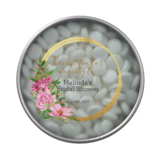 Boho Gold Pink Watercolor Floral Bridal Shower Candy Tin