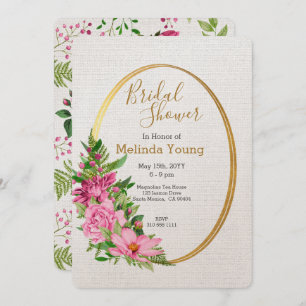 Boho Gold Pink Watercolor Floral Bridal Shower Invitation