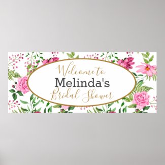 Boho Gold Pink Watercolor Floral Bridal Shower Poster