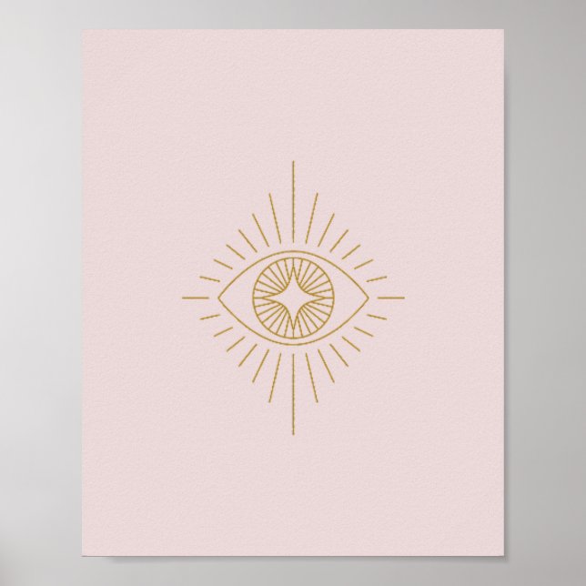 Boho Gold & PinkDiamond Eye Dorm Room Wall Art |  (Front)