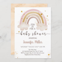 Boho Gold Rainbow Clouds Baby Shower Invitation